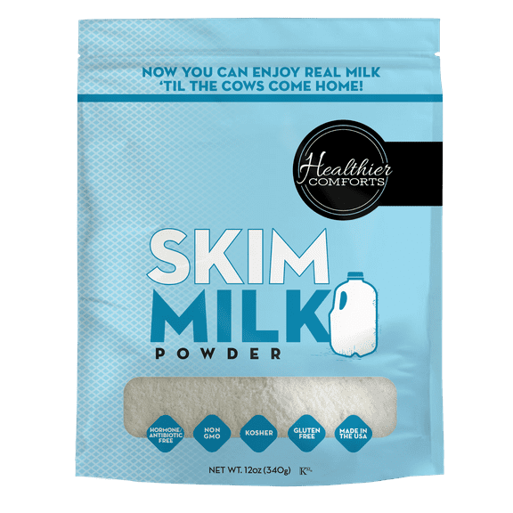 Healthier Comforts Skim Milk Powder 12oz | Fat Free, Shelf Stable | Kosher, Gluten Free, Non-GMO, Hormone and Antibiotic Free | Perfect for Shakes, Smoothies, Coffee Creamer, Baking | Made in USA