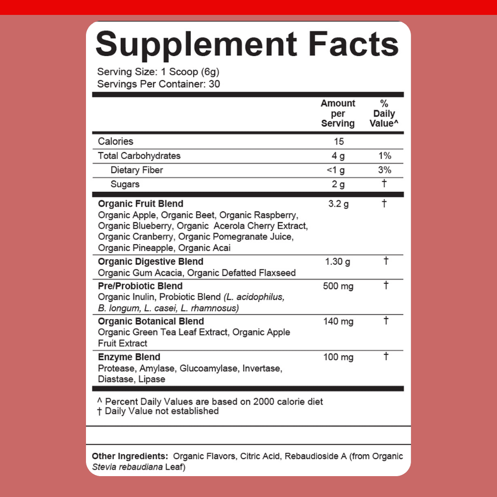 Dr. Colbert, MD Organic Red Supremefood | Berry Flavored Blend | by Divine Health | 10 Organic Fruits | Probiotics | Enzymes | Herbs | Fiber |  Antioxidants | Non-GMO | 30 Day Supply | 180g