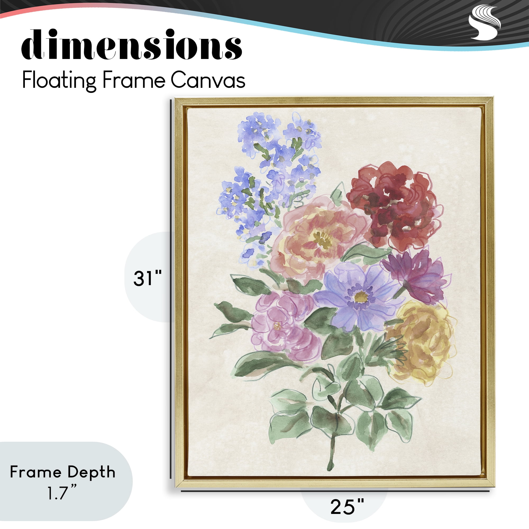Stupell Industries Mixed Blooms on Parchment Gold Framed Floater Canvas Wall Art, design by June Erica Vess