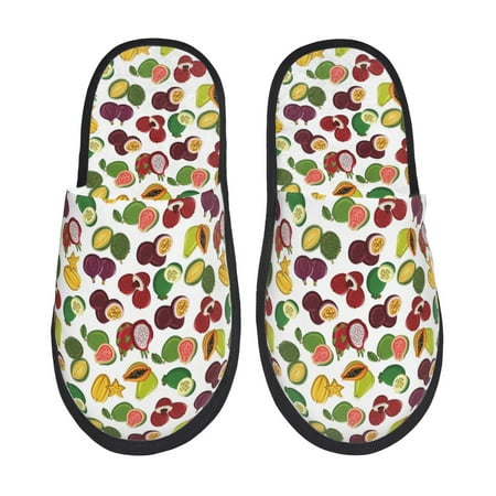 

Sigee Colorful Fruits for Cozy Furry Slippers Super Soft Indoor and Outdoor Use Non-Slip Sole Slip On House Slippers-Medium