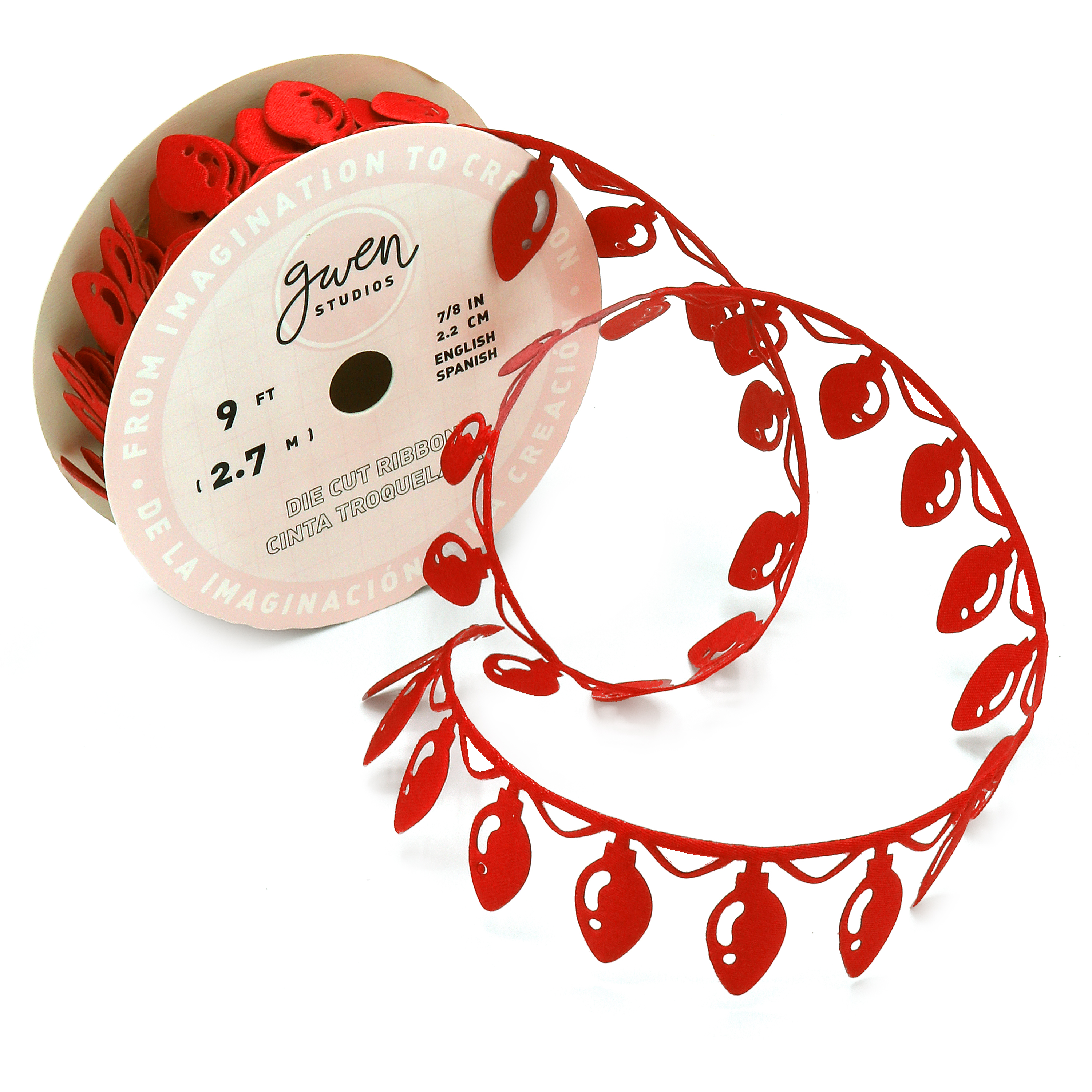 Die Cut Red Christmas Ribbon, Holiday Lights, 7/8" x 12 Yards by Gwen Studios - image 2 of 4