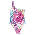 thumbnail image 3 of Seyurigaoka Women's One-Piece Bikini Swimsuit Graffiti Print Sleeveless Hollow-Out Single Shoulder Monokini Bodysuit Swimwear, 3 of 5