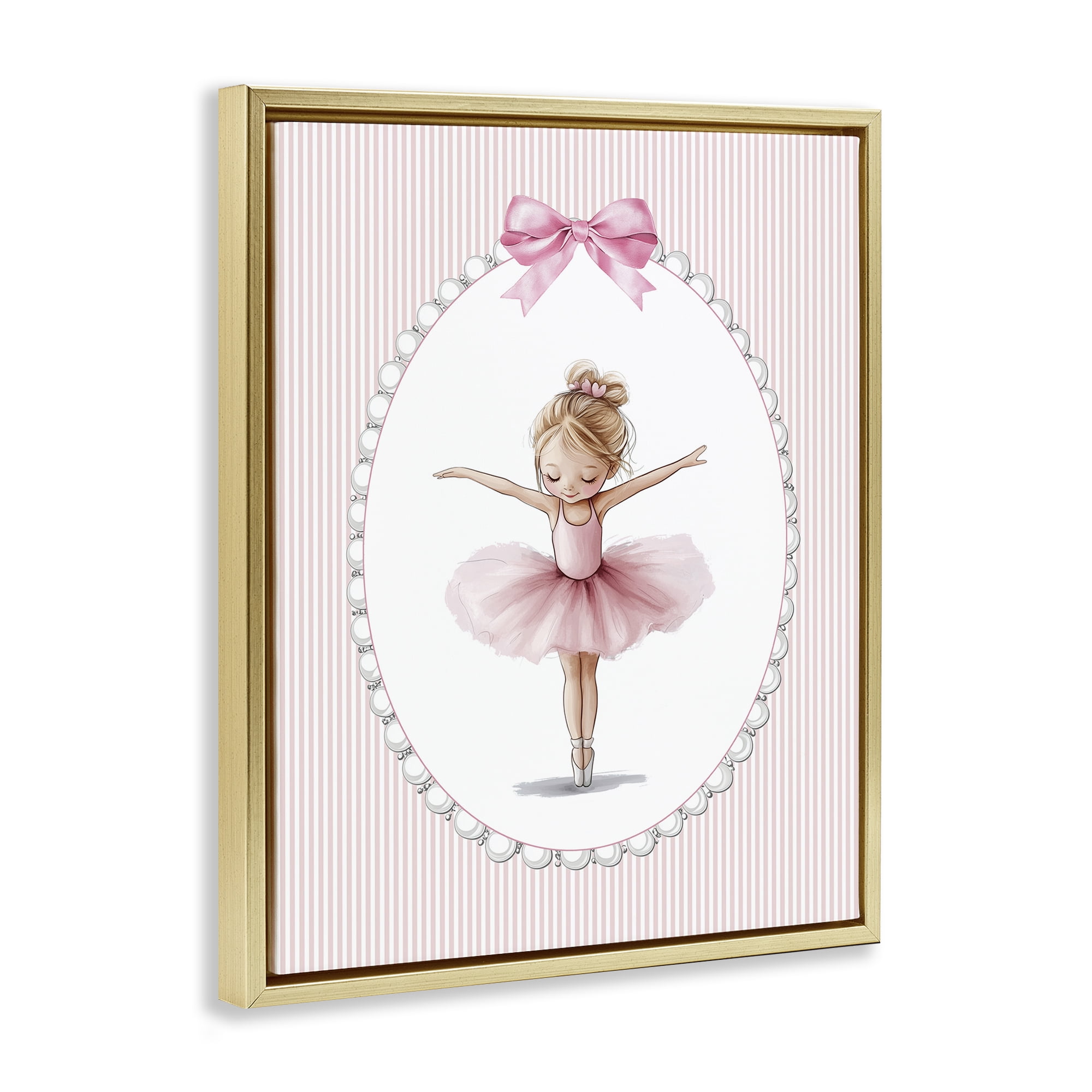 Stupell Industries Dancing Pink Ballerina Gold Framed Floater Canvas Wall Art, design by Christine Simpson Art