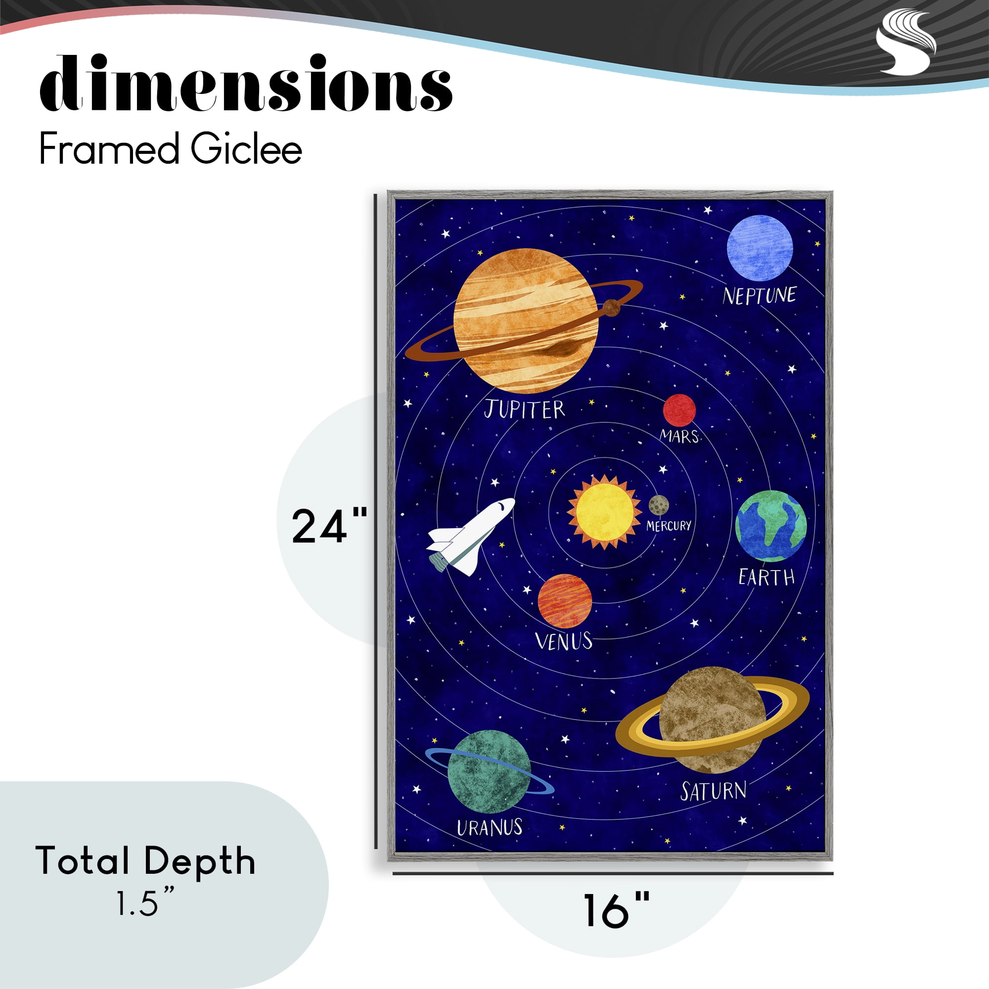 Solar System Education Gray Framed Giclee Art, design by Elizabeth Caldwell