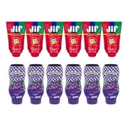 (12 Pack) PB&J Variety Pack, Jif Squeeze Creamy Peanut Butter (6 ct), Smucker's Grape Squeeze Jelly (6 ct)