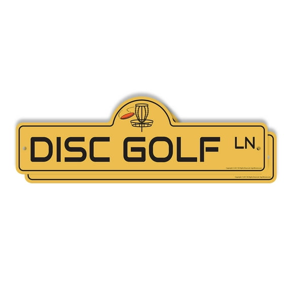 Disc Golf (2 Pack) Plastic Street Sign - 6 Inch X 18 Inch Gift Sports Frisbee Outdoor Fun Course Target Basket Recreation Throw Game Park