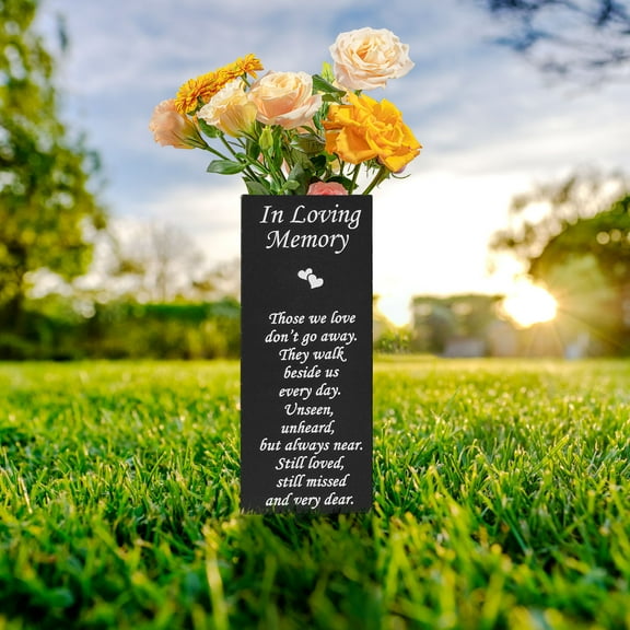 Ikoopy Cemetery Vase Memorial Flower Holder with Spike Black Cemetery Flower Holder Memorial Sympathy Present for Grave Burial Ground Lawn Yard Funeral