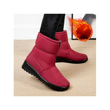 

Zodanni Women s Ankle Boots Non-Slip Low Heel Booties Faux Fur Lined Warm Boots Waterproof Short Boots