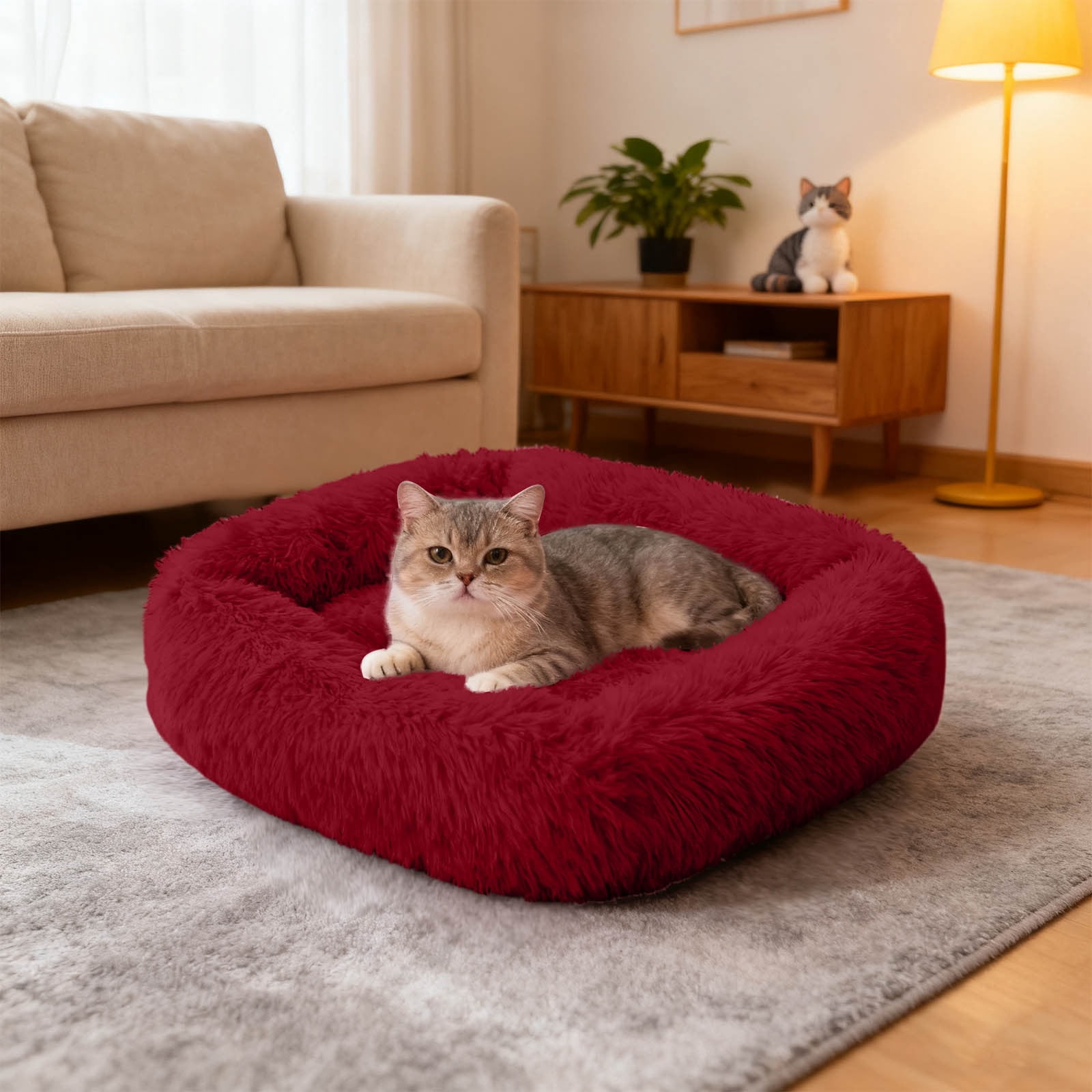 Ultra Soft Calming Cat Bed Dog Bed,Fluffy Plush Washable Anti-Anxiety Pet Bed for Dogs Cats,Cozy Sleeping Cushion with -Resistant Bottom for Comfort and Warmth(25.98*21.65Inch)