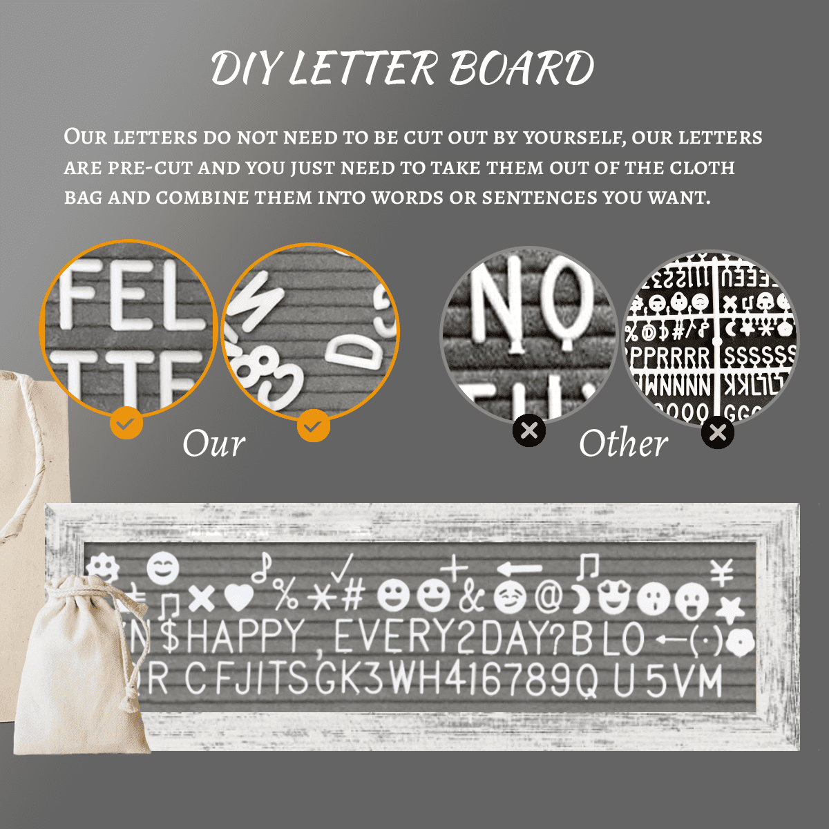 Picture Frames Collage Wall Decor , Rustic Felt Letter Board with 340 Letters and 30 Clips, Unique DIY Multi Photo Frame for Dorm Room Decor Family Birthday Gifts