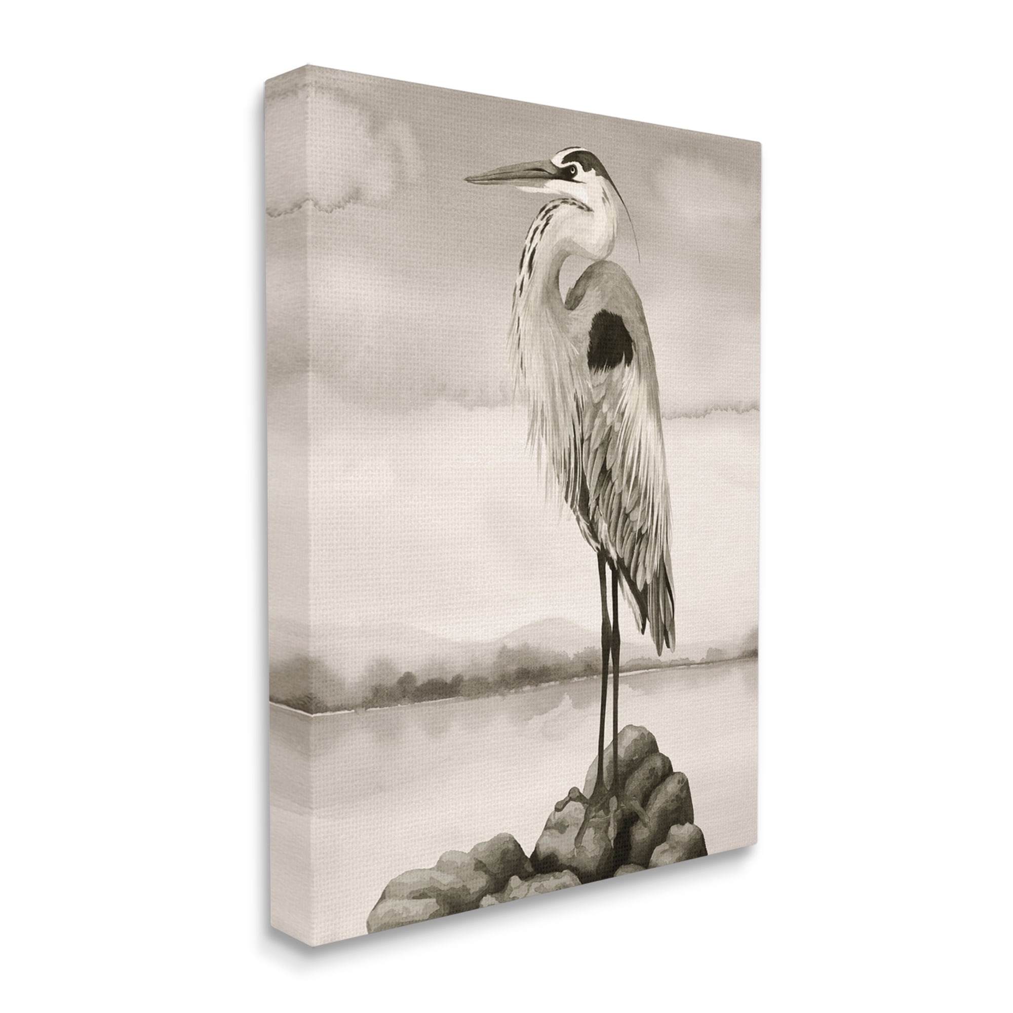 Stupell Industries Grey Heron Perched Animals & Insects Painting Gallery Wrapped Canvas Art Print Wall Art, 16 x 20