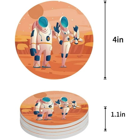 

ZHANZZK Space Exploration Creative Astronaut Mars Travel Pattern Set of 8 Round Coaster for Drinks Absorbent Ceramic Stone Coasters Cup Mat with Cork Base for Home Kitchen Room Coffee Table Bar Decor