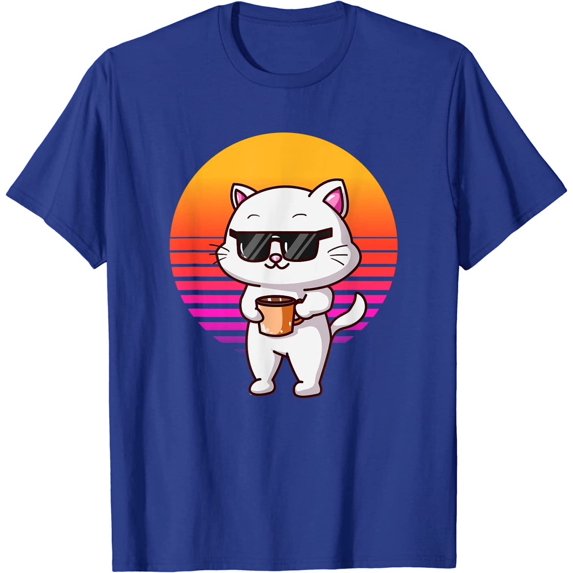 Cool Cat Kitten Kitty Animal with Sunglasses Holds Coffee T-Shirt