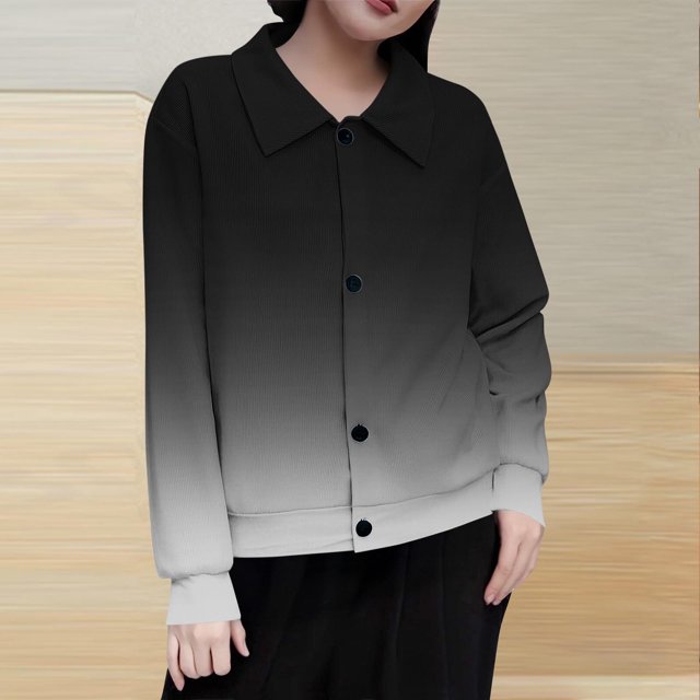 Mceream Women's Ribbed Knit Shacket Button Down Gradient Jackets Long Sleeve Sweater Shirts Fall Winter Trendy Cardigans Plus Size Winter Warm Outwear Chaqueta De Invierno Para Mujer Black S