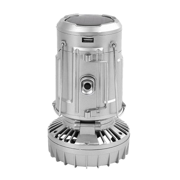 Ventilador para acampar Luz plegable Banco de energía 1500mAh LED Linterna de mano Plata