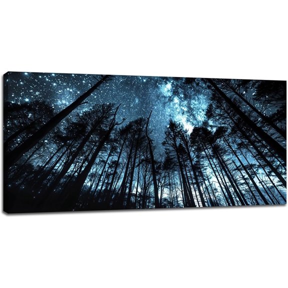 WFSposter-Forest Large Wall Art Tree Night Pictures Wall Decor Star Canvas Scenery Painting Modern Artwork Home Decoration for Living Room Bathroom Bedroom Office