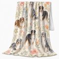 thumbnail image 2 of Australian Shepherds with Soft Leaf Pattern, Calm Botanical Style for Dog Lovers, Cream Pet Portrait Motif and Birthday Gift, Cozy Flannel Blanket for Bedroom and Guest Room, Home Decor, 2 of 9