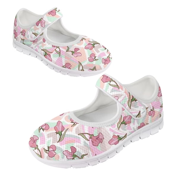 Psesaysky Women's Single Buckle Casual Shoes Floral Printed Comfortable Velcro Sneakers for Ladies Girls Size 5.5-10