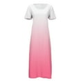 thumbnail image 4 of Lolmot Long Dresses for Women Sun Dresses Women's Summer Round Neck Short Sleeve Gradient Color Daily Casual Vintage Bohemian Split Maxi Dress, 4 of 5