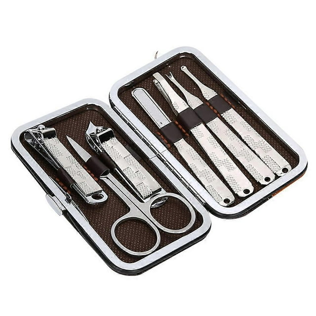 7pcs Portable Nail Clipper Eyebrow Scissors Dead Skin Pusher Nail File Manicure Tool Set