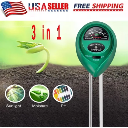 PURELY- 3 In 1 Digital Ph Tester Sunlight Soil Moisture Meter Detector Plant Garden Usa