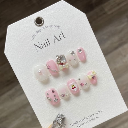 Cream Cherry | Pure Handmade Spring and Summer Cream Blush Smudge Lolita Girl Cute Handmade Nail Art Wear Nail