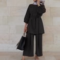 thumbnail image 4 of Traje informal suelto liso para mujer, Top de manga larga con cuello redondo y pantalones largos, traje de manga larga con cuello redondo/camisa, traje Pompotops qwe23763, 4 of 9
