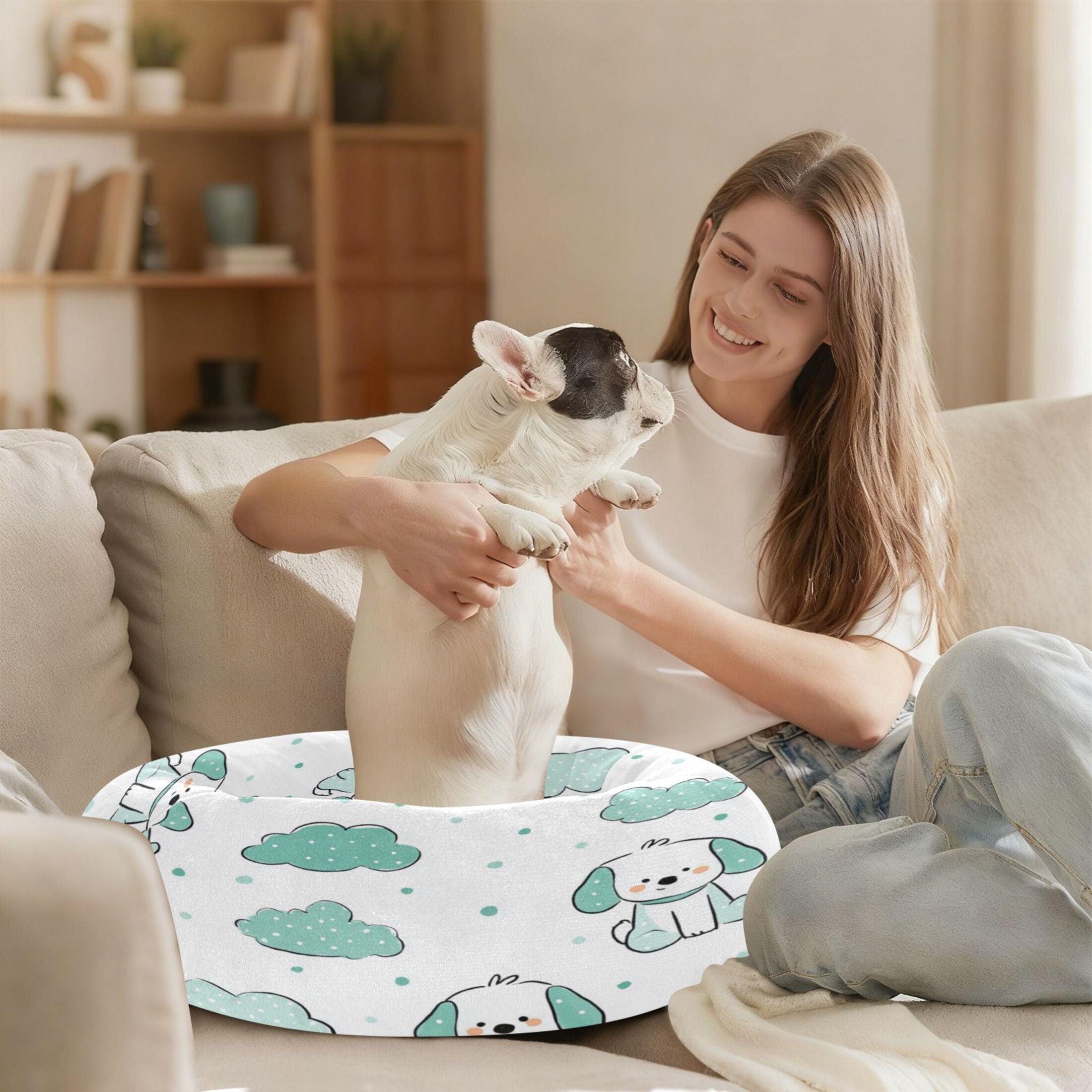 Iauyy Pet Couch Donut Cat Bed for Indoor Cats/Small Dogs Washable & Machine with Non-slip Bottom Calming Cat Furniture, Dot (M)
