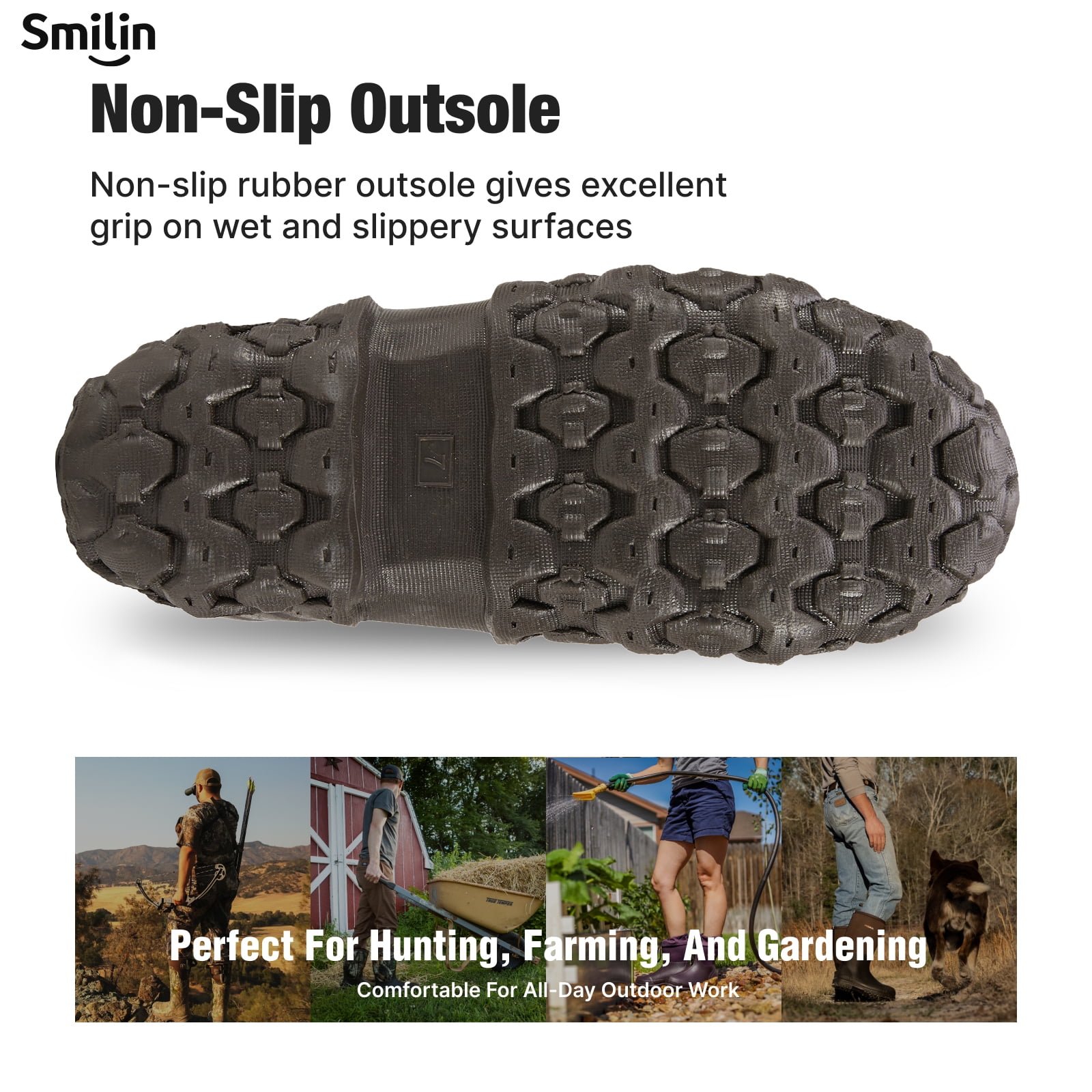 SMILIN Waterproof Rain Boots for Men, Mid Height Rubber Mud Boots for Outdoor Garden, Brown Camo, Size 9