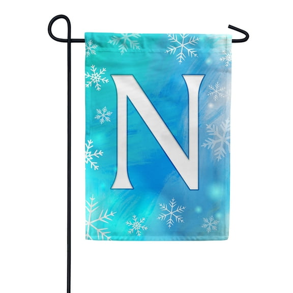 America Forever Winter Monogram Letter N Garden Flag Vertical Double Sided 12.5 x 18 inches Blue Snowflake Winter Holiday Seasonal Flags for Outdoor, Yard, Porch Decoration Snowfall Garden Flag