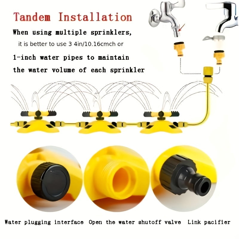 Automatic Rotating Lawn Sprinkler 360° - 3 Adjustable Arms for Multi-Angle Irrigation, Garden Lawn Roof Cooling Large Area Coverage