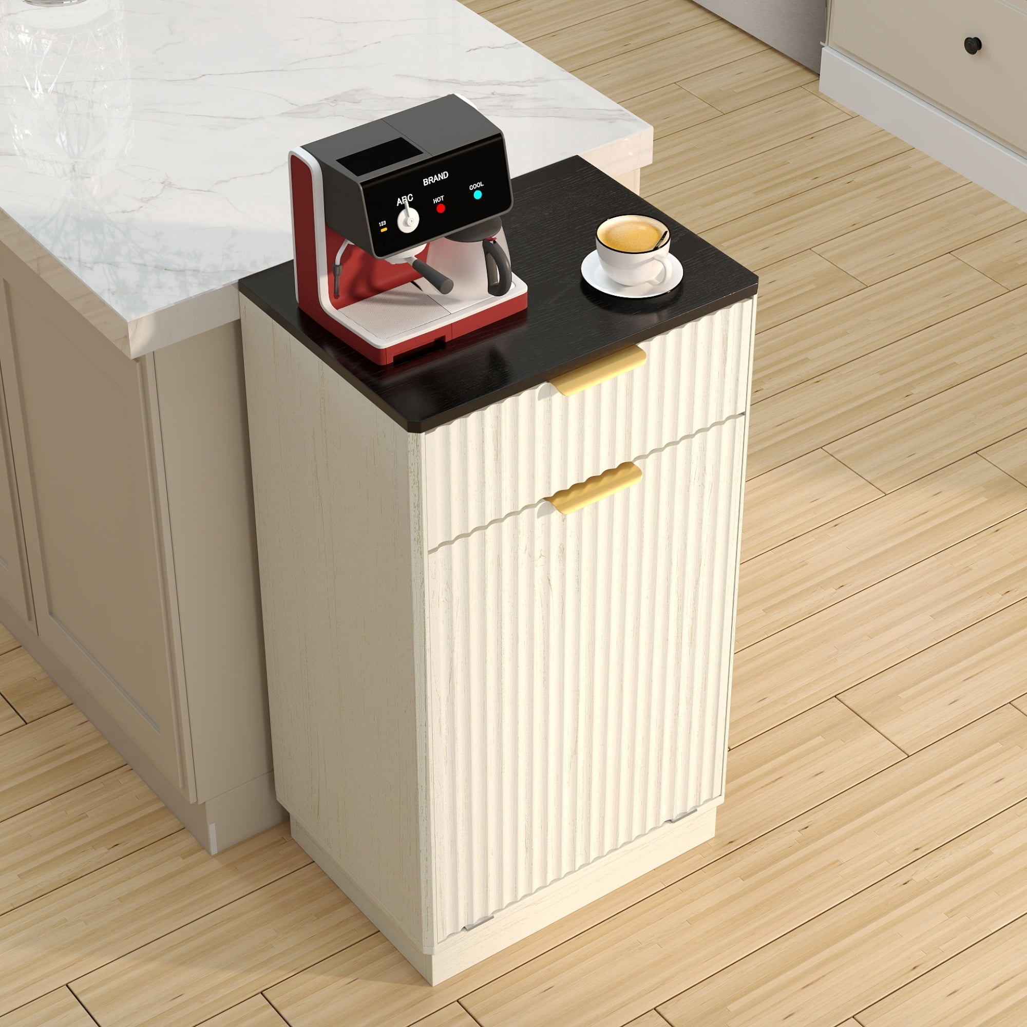 Jopath 10-Gallon Woodgrain Tilt-Out Trash Can Cabinet with Wave-Textured Drawer and Pull-Out Bin for Living room Bathroom Kitchen White 1