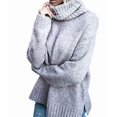 thumbnail image 2 of Women Oversized High Neck Pullover Sweater Cable Knit Long Sleeve Sweater Tops Gray M, 2 of 9