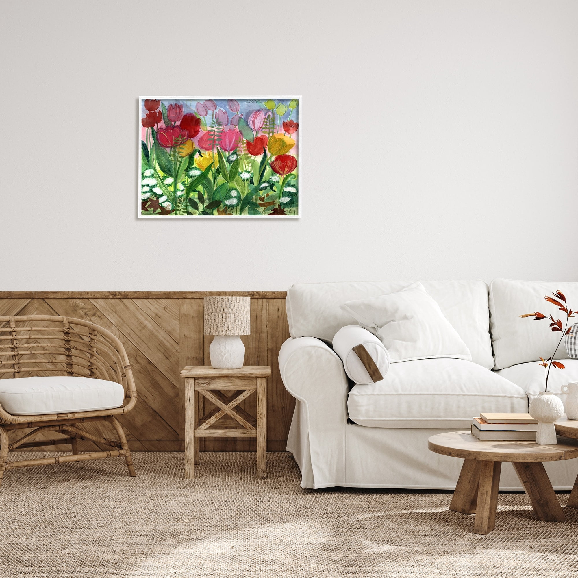 Stupell Industries Lush Varied Spring Tulips Blooming Flower Meadow Painting White Framed Art Print Wall Art, Design by unknown