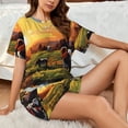 thumbnail image 4 of Fotbe Oil Painting Style Pasture Cow Print Pajama Set for Women 2 Piece Loungewear Short Sleeve Tops and Shorts Set Soft Sleepwear-Small, 4 of 7
