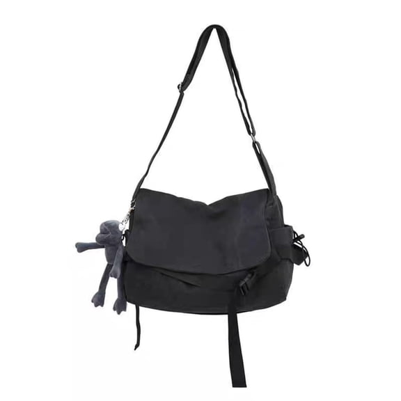 Men's Plain Canvas Crossbody Bag with Frog Charm Shoulder Bag | Large Capacity Messenger Bag, Adjustable Strap, Casual Unisex School Work Travel Daily Carry(lxf)