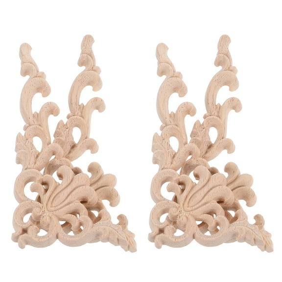 MUSEYA 4pcs Wood Appliques Decorative Carved Onlays Solid Wood Classic Timeless Sophistication Background Walls