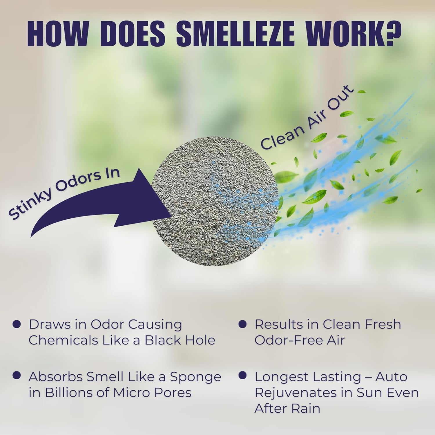 SMELLEZE Natural Urine Smell Deodorizer Granules: 25 lb. Bag Sprinkle 2-6 Tablespoons/Sq. Ft.