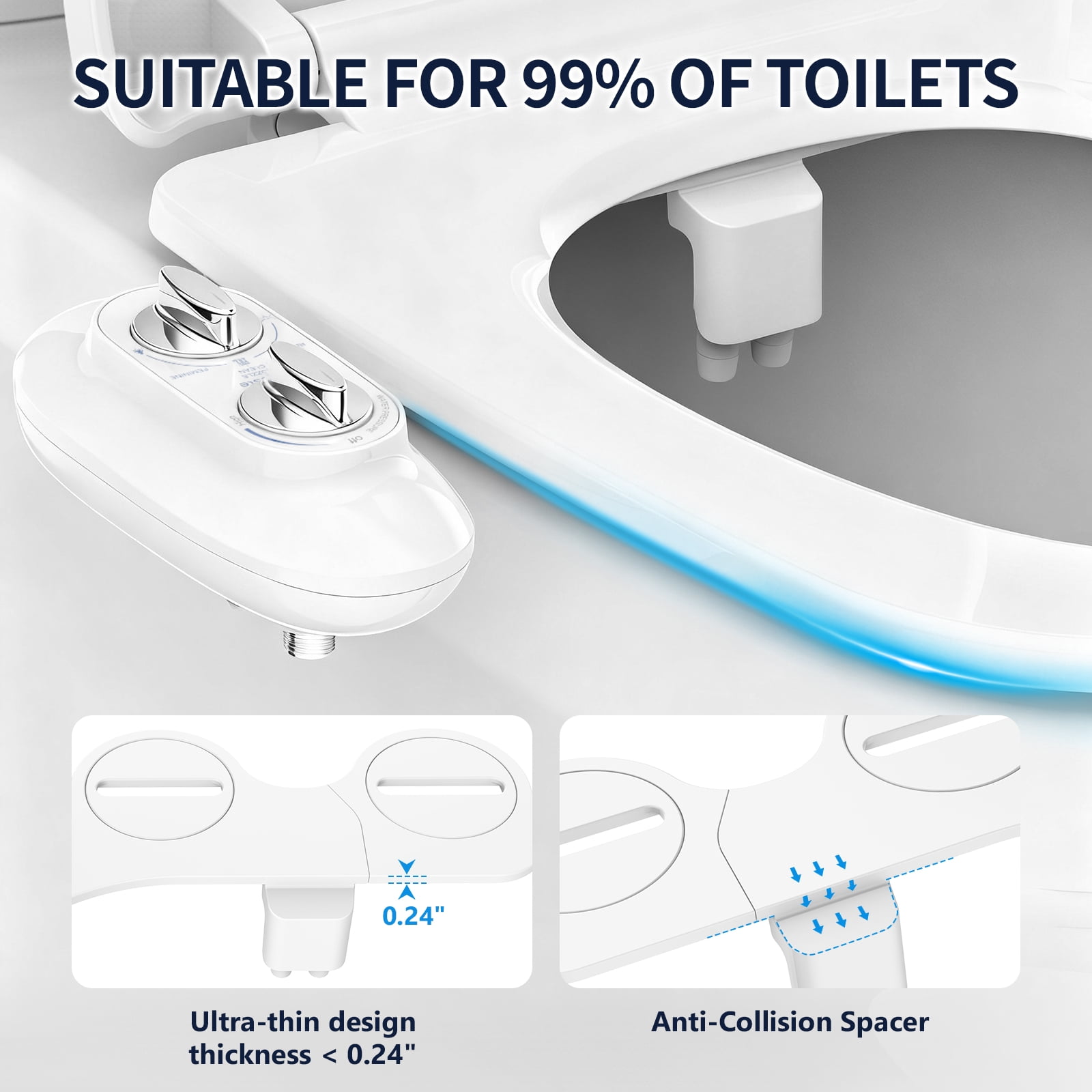 Atzeste Ultra-Slim Bidet, Dual Nozzle Self-Cleaning, Non-Electric Bidet for Toilet Seat Attachment, Adjustable Water Pressure, Rear Feminine Wash Fresh Water Sprayer, Stainless Steel Inlet Badays