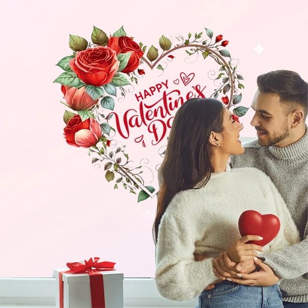 Fiudx Ofertas relámpago Calcomanías de pared para el día de San Valentín, calcomanías extraíbles, calcomanías con patrón de pared, calcomanías de pared, decoración para el día de San Valentín para la
