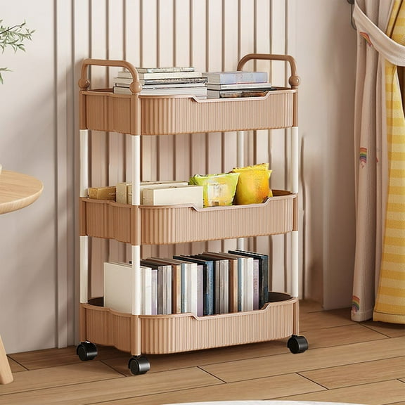 3 Tier Rolling Carts with Wheels - Utility Cart with Handle, Storage Cart for Kitchen, Office, Bedroom, Suitable for Diaper, Art Tools, Snack, Craft Storage Cabinet - Pink