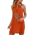 thumbnail image 2 of Halter Neck Dresses for Women Casual Solid Color Sleeveless Dress Sexy Keyhole T Shirt Dresses Feather Print Tank Dress, 2 of 4