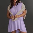 thumbnail image 5 of Fartey Oversized Patchwork Mini Dresses for Women Summer Button Down V Neck Dress Loose Short Sleeve Lapel Collar Sundress Fashion Solid Color Sundresses Purple XL, 5 of 8