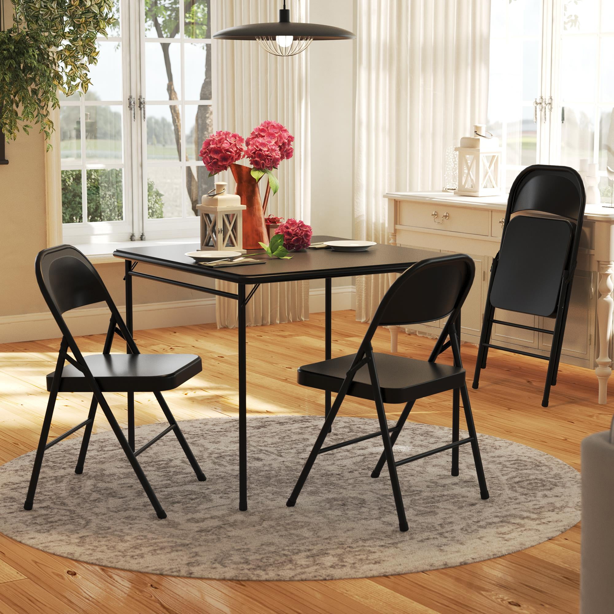 COSCO 34" Square Vinyl Top Folding Card Table, Black, Indoor, Compact Storage