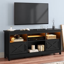Dextrus Farmhouse 59'' TV Stand for 65 Inch TV, LED Light Entertainment Center with Storage Cabinets, Open Shelves, 24-Color Light Strip, Media Console for Living Room, Black