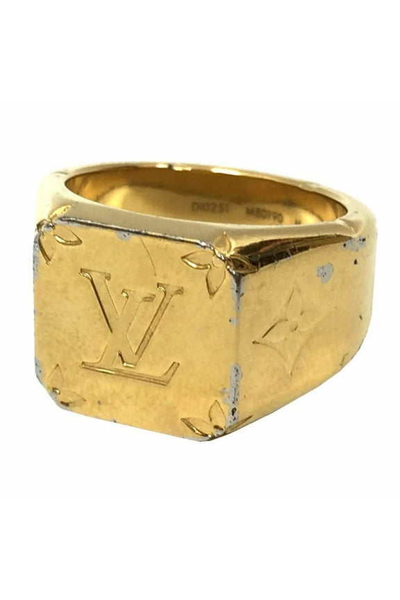 Pre-Owned Louis Vuitton LOUIS VUITTON Signet Ring M80190 Men's M Size 19 Gold Color... (Good)