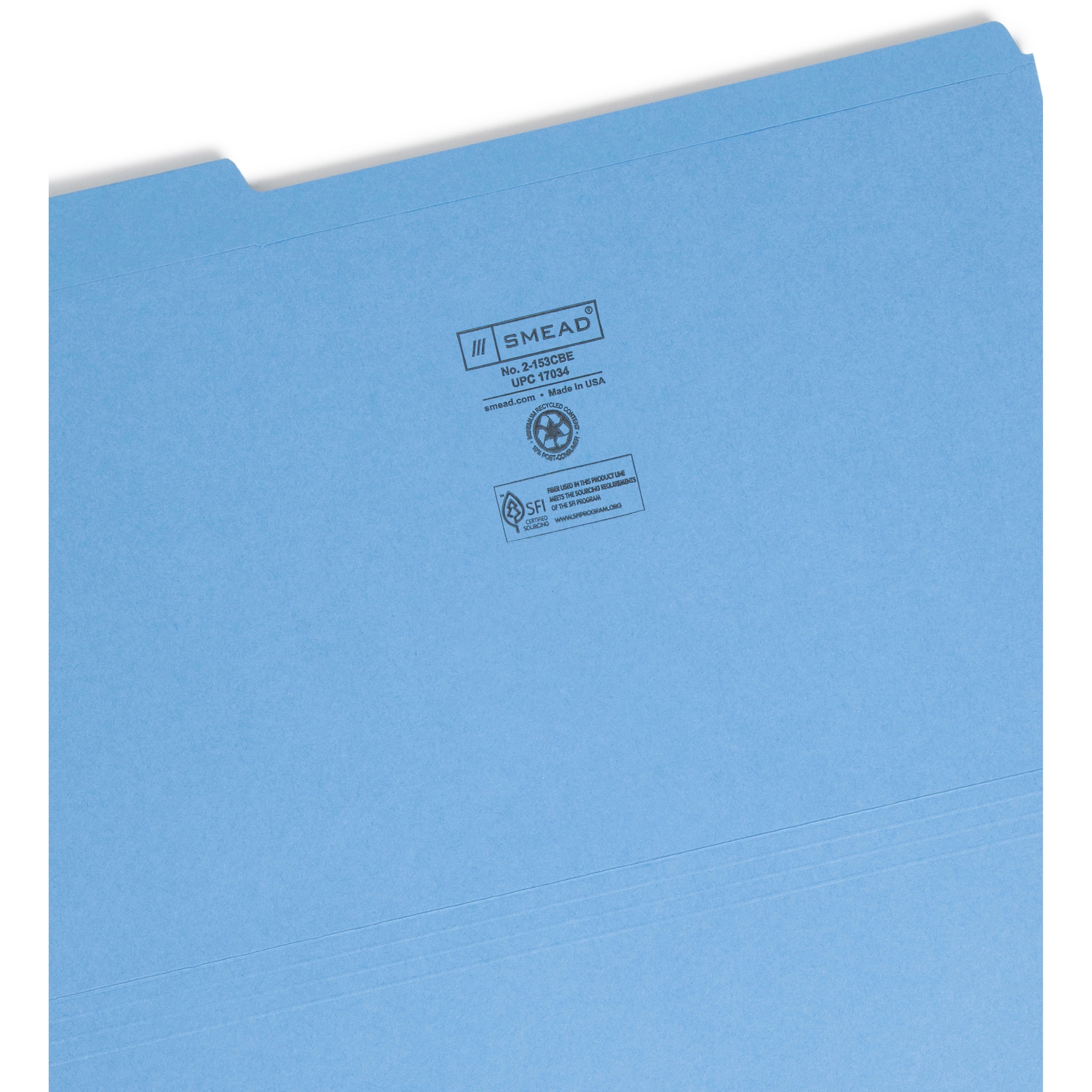 Smead 17034 File Folders, 1/3 Cut, Reinforced Top Tab, Legal, Blue, 100/Box