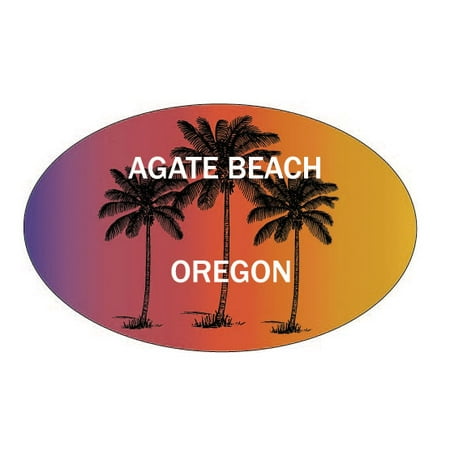 Agate Beach Oregon Souvenir Palm Trees Surfing Trendy Oval Decal
