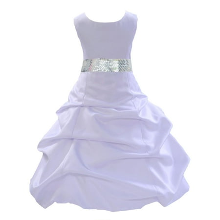 Ekidsbridal Formal Satin White Flower Girl Dress Sequin Mesh Sash Bridesmaid Wedding Pageant Toddler Recital Easter Holiday First Communion Birthday Baptism Occasions 2 4 6 8 10 12 14 16 (First In Best Dressed)