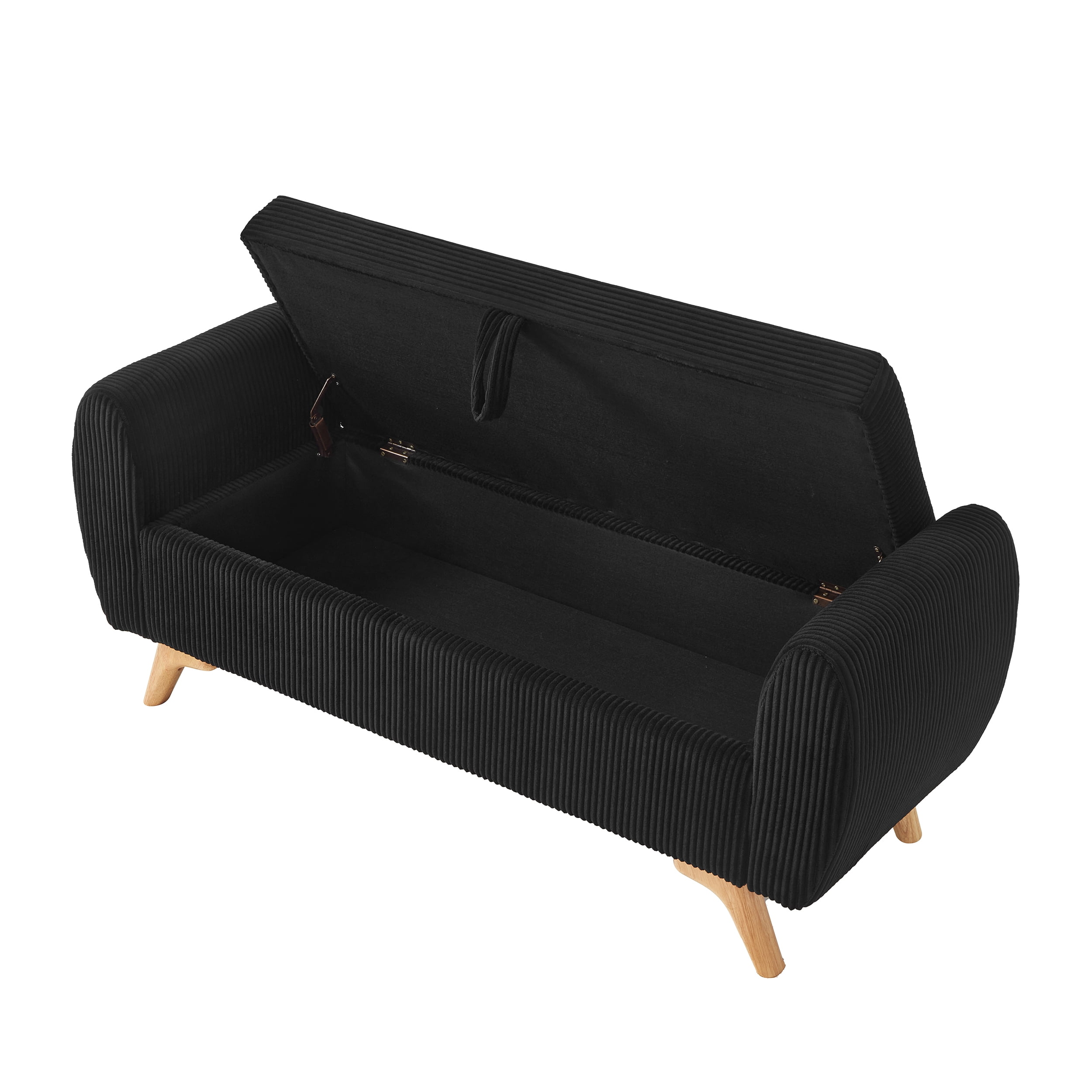 Storage Bed Bench 57 Inch, Corduroy Upholstered Bench with Flip Top Storage for Bedroom Hallway, Black